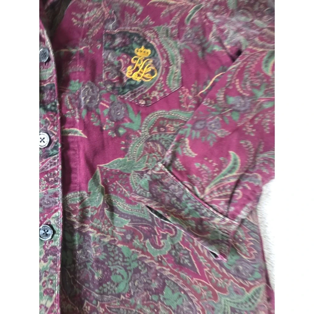 Lauren Ralph Lauren Pajama Set Womens M Maroon Paisley Gold Crest Sleepwear PJ